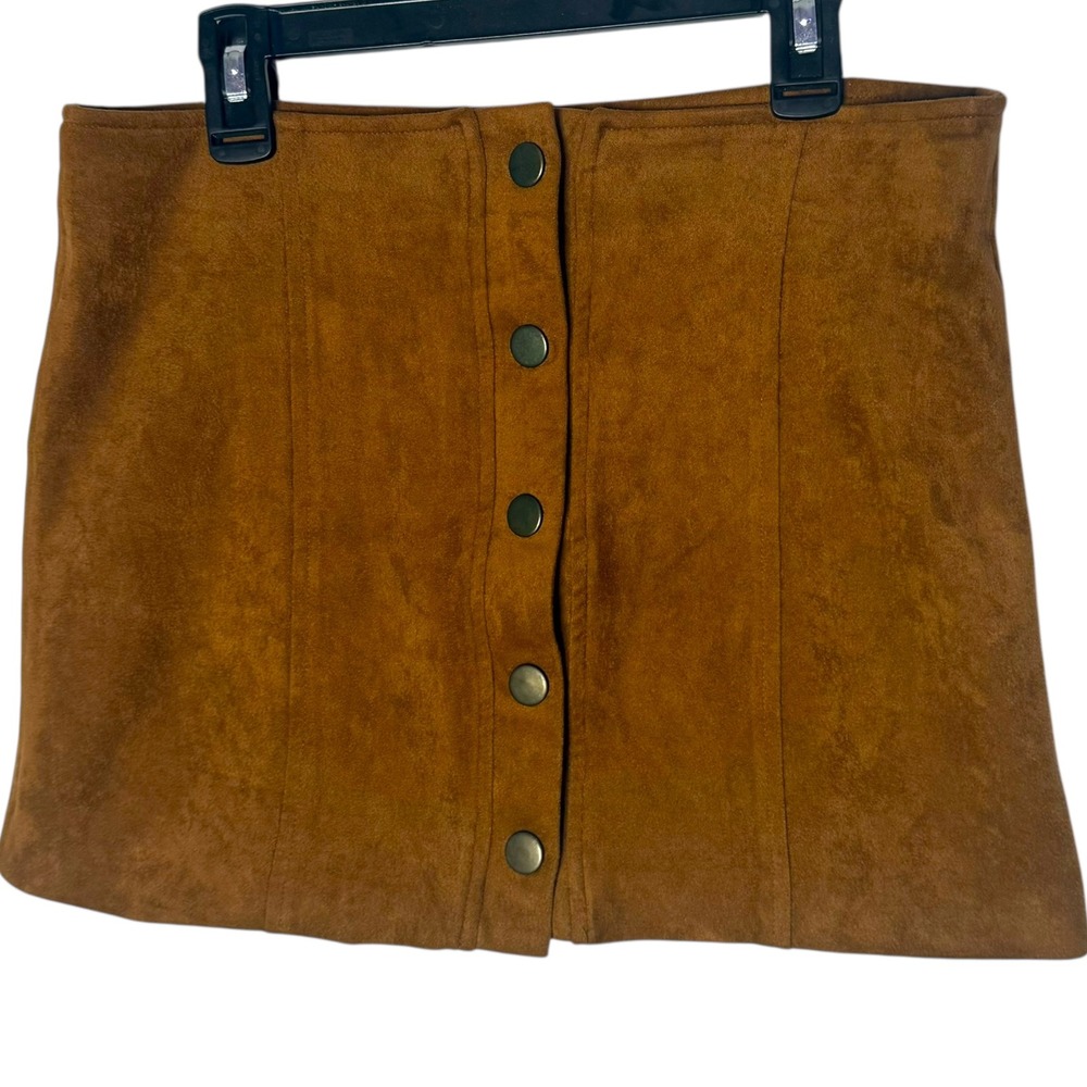 Japonica‎ Faux Suede Leather Mini Skirt Size S Brown Button Front Retro BOHO